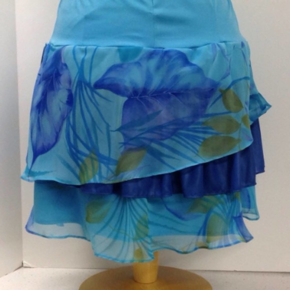 Teal Floral Skirt 30" Waist Upcycled Handmade New - Picture 3 of 7